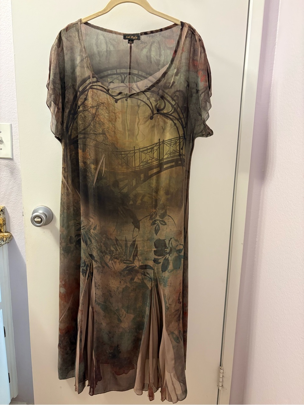 Cal Style L Earthy Floral Print Sheer Midi Dress/ PTP 22•L 46
